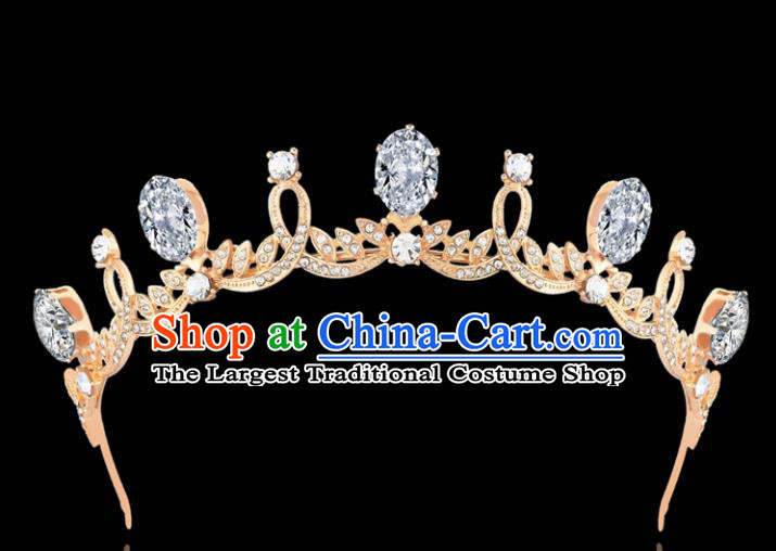 Top Grade Retro Princess Rhinestone Royal Crown Golden Hair Clasp Baroque Wedding Bride Hair Accessories for Women