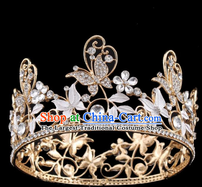 Top Grade Queen Butterfly Golden Royal Crown Retro Baroque Wedding Bride Hair Accessories for Women