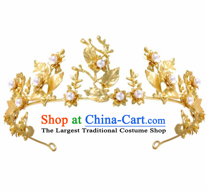 Top Grade Baroque Style Golden Leaf Royal Crown Bride Retro Wedding Hair Accessories for Women