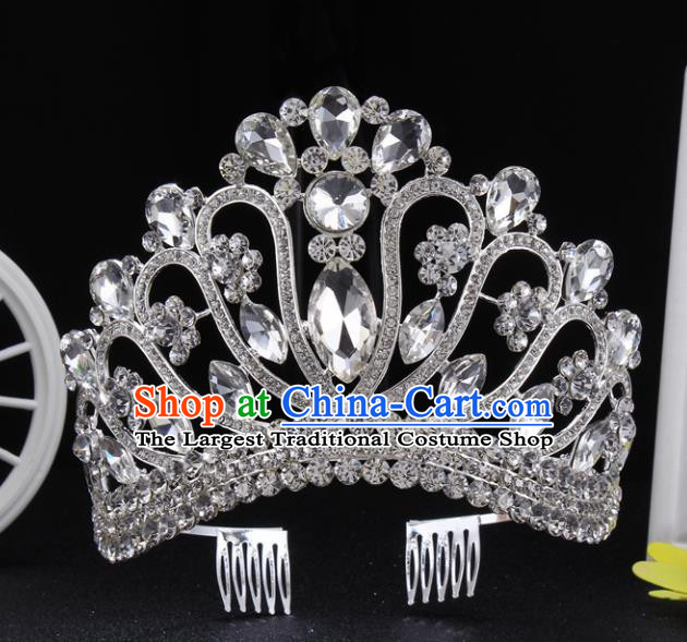 Top Grade Queen Royal Crown Retro Baroque Wedding Bride Crystal Hair Accessories for Women