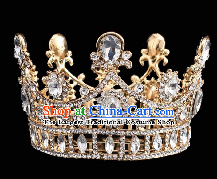 Handmade Bride Wedding Hair Jewelry Accessories Baroque Crystal Round Royal Crown for Women