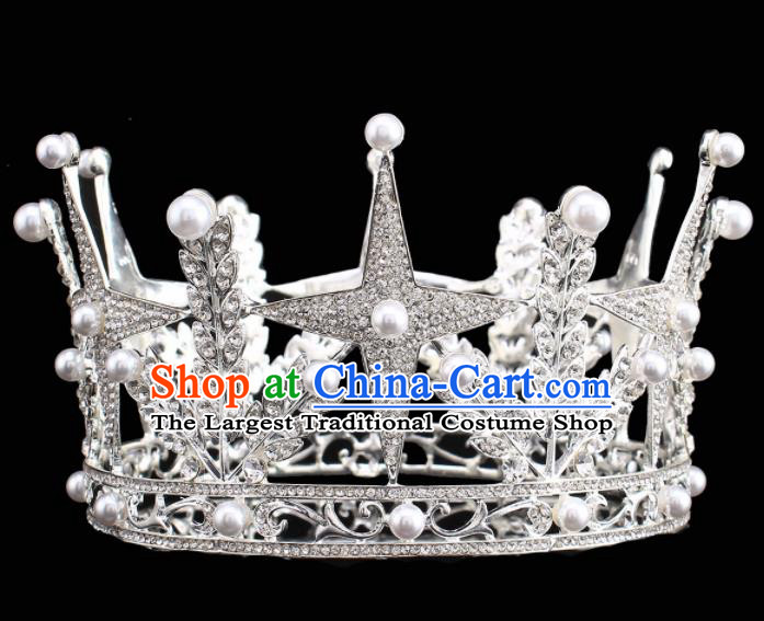 Handmade Bride Wedding Hair Jewelry Accessories Baroque Queen Argent Royal Crown for Women