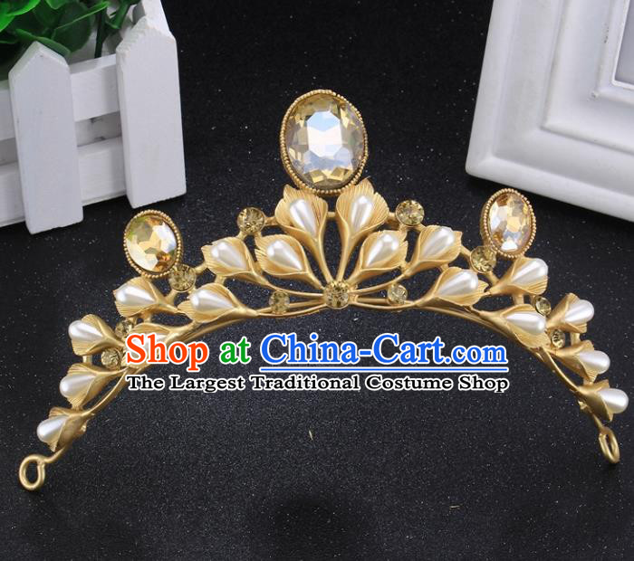 Handmade Bride Wedding Hair Jewelry Accessories Baroque Queen Crystal Pearls Golden Royal Crown for Women