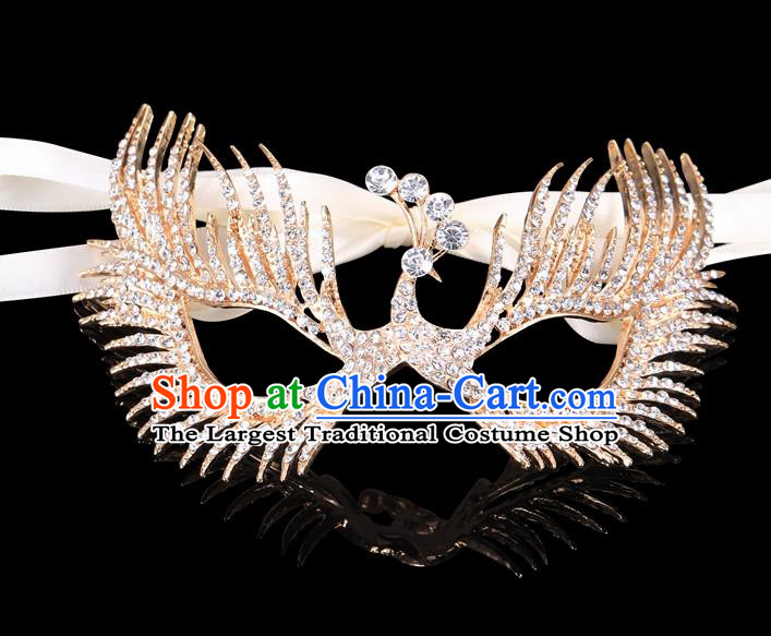 Handmade Halloween Accessories Face Mask Venice Fancy Ball Crystal Peacock Golden Masks for Women