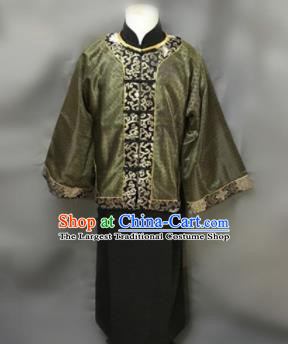 Chinese Ancient Qing Dynasty Nobility Childe Costumes Green Mandarin Jacket for Men