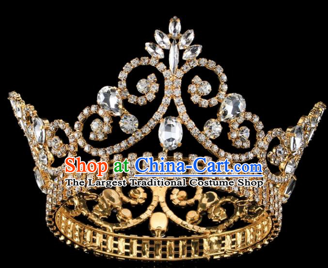 Top Grade Bride Wedding Hair Jewelry Accessories Baroque Court Princess Golden Round Royal Crown for Women