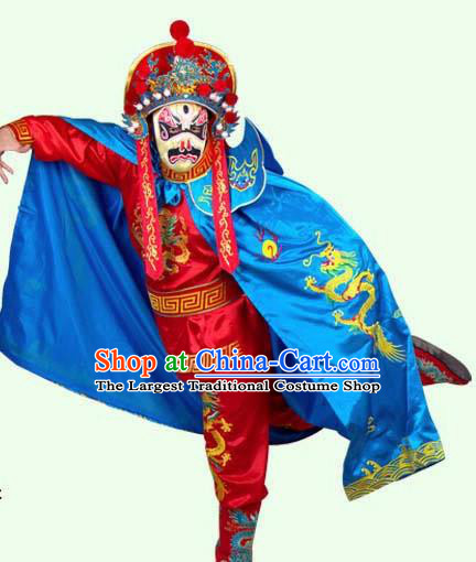 Chinese Traditional Beijing Opera Costumes Sichuan Opera Changing Faces Embroidered Blue Cloak for Men