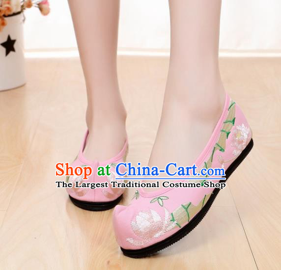 Chinese Ancient Shoes Hanfu Shoes Pink Embroidered Shoes Princess Shoes for Women