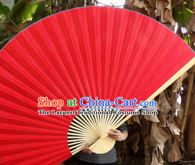 Chinese Traditional Red Silk Fans Decoration Crafts Handmade Folding Fans