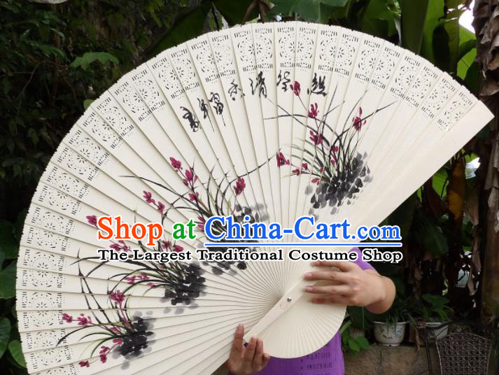 Chinese Traditional Fans Decoration Crafts Painting Orchids Folding Fans Wood Fans