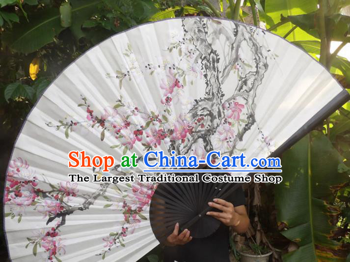 Chinese Traditional Fans Decoration Crafts Black Frame Painting Peach Blossom Folding Fans Paper Fans