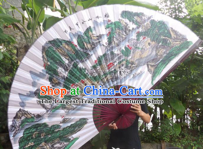 Chinese Traditional Handmade Silk Fans Decoration Crafts Ink Painting Guilin Scenery Red Frame Folding Fans