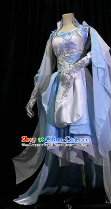 Traditional Chinese Cosplay Costumes Ancient Princess Embroidered Blue Hanfu Dress for Women