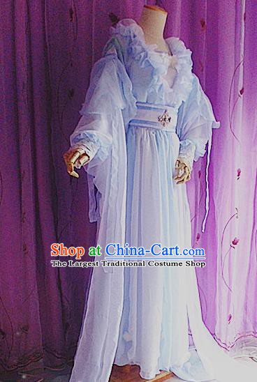 Traditional Chinese Cosplay Costumes Ancient Princess Embroidered Blue Hanfu Dress for Women