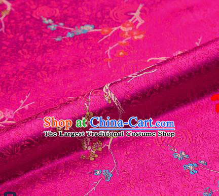 Asian Chinese Rosy Brocade Fabric Traditional Plum Blossom Pattern Design Satin Tang Suit Silk Fabric Material