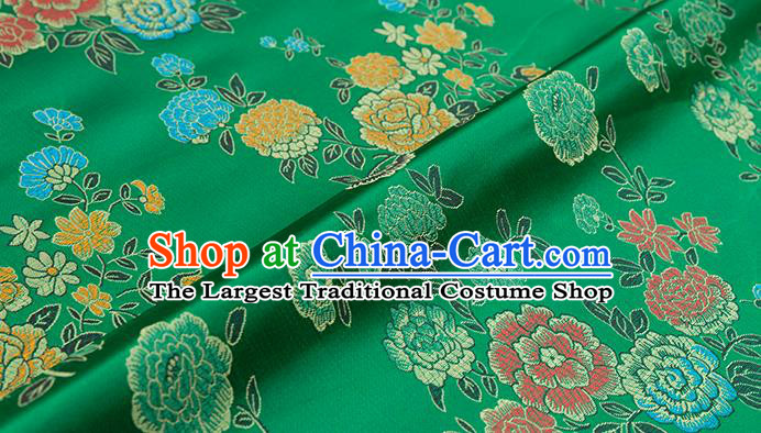 Asian Chinese Green Brocade Fabric Traditional Peony Pattern Design Satin Qipao Dress Silk Fabric Material