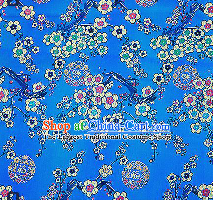 Chinese Traditional Blue Brocade Fabric Classical Plum Blossom Pattern Design Satin Tang Suit Silk Fabric Material