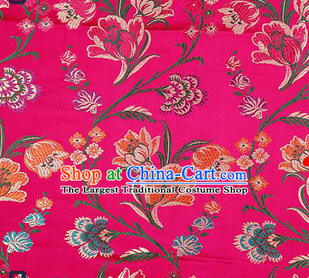 Traditional Chinese Rosy Brocade Drapery Classical Tulipa Pattern Design Satin Cheongsam Silk Fabric Material