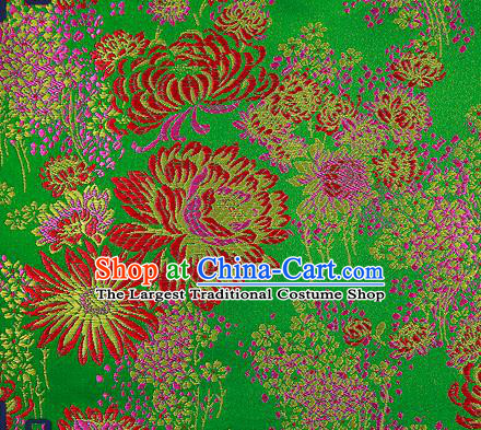 Traditional Chinese Green Brocade Drapery Classical Fireworks Pattern Design Satin Table Flag Silk Fabric Material