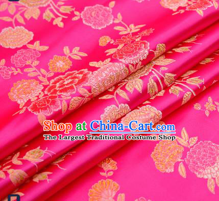 Traditional Chinese Brocade Drapery Classical Peony Pattern Design Rosy Satin Qipao Silk Fabric Material