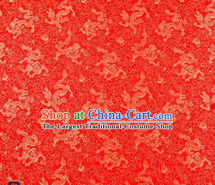 Traditional Chinese Red Satin Brocade Drapery Classical Dragons Pattern Design Qipao Silk Fabric Material