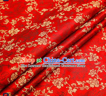 Traditional Chinese Red Satin Brocade Drapery Classical Golden Peony Pattern Design Qipao Silk Fabric Material