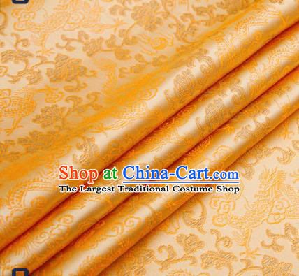 Traditional Chinese Light Golden Satin Brocade Drapery Classical Dragons Pattern Design Qipao Silk Fabric Material