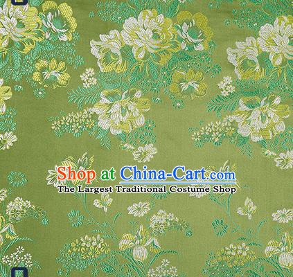 Traditional Chinese Green Satin Brocade Drapery Classical Peony Pattern Design Qipao Silk Fabric Material