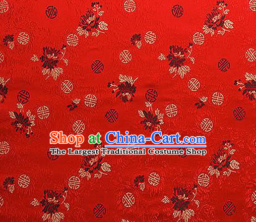 Asian Chinese Traditional Fabric Tang Suit Red Brocade Silk Material Classical Peony Pattern Design Satin Drapery