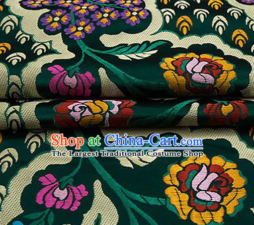 Traditional Chinese Tang Suit Green Nanjing Brocade Material Silk Fabric Classical Flowers Pattern Design Satin Drapery