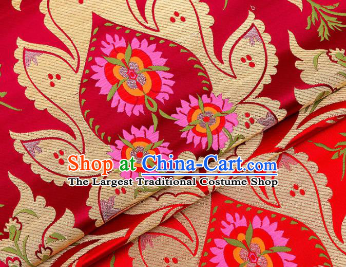 Asian Chinese Traditional Satin Fabric Tang Suit Purplish Red Brocade Silk Material Classical Pattern Design Drapery