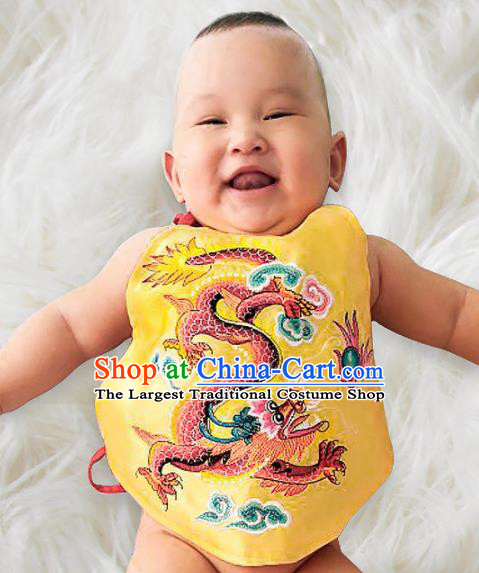 Chinese Classical Yellow Brocade Bellyband Traditional Baby Embroidered Dragon Stomachers for Kids