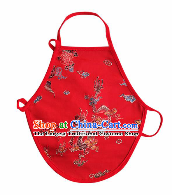 Chinese Classical Brocade Bellyband Traditional Baby Embroidered Dragon Red Silk Stomachers for Kids