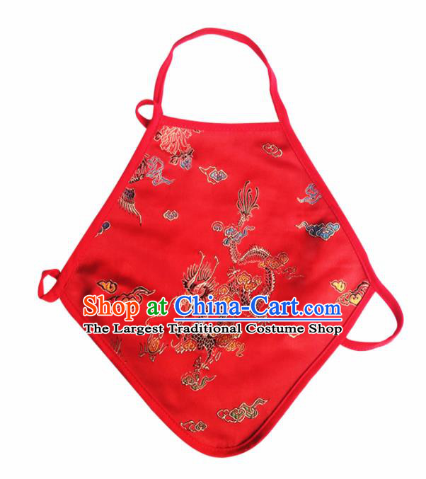 Chinese Classical Brocade Bellyband Traditional Baby Embroidered Dragon Red Silk Triangle Stomachers for Kids