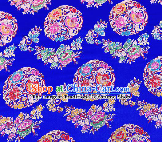 Asian Chinese Traditional Satin Fabric Tang Suit Royalblue Brocade Silk Material Classical Peony Pattern Design Drapery