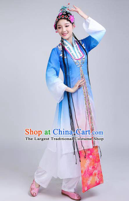 Chinese Traditional Beijing Opera Costumes Folk Dance Blue Dress for Women