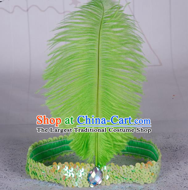 Top Grade Catwalks Headwear Halloween Cosplay Hair Accessories Green Feather Hair Clasp