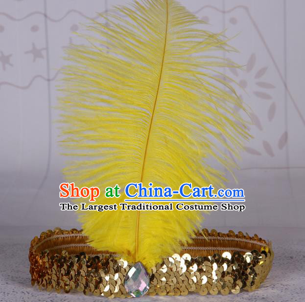 Top Grade Catwalks Headwear Halloween Cosplay Hair Accessories Yellow Feather Hair Clasp