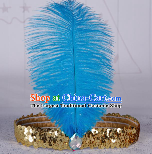 Top Grade Catwalks Headwear Halloween Cosplay Hair Accessories Blue Feather Hair Clasp