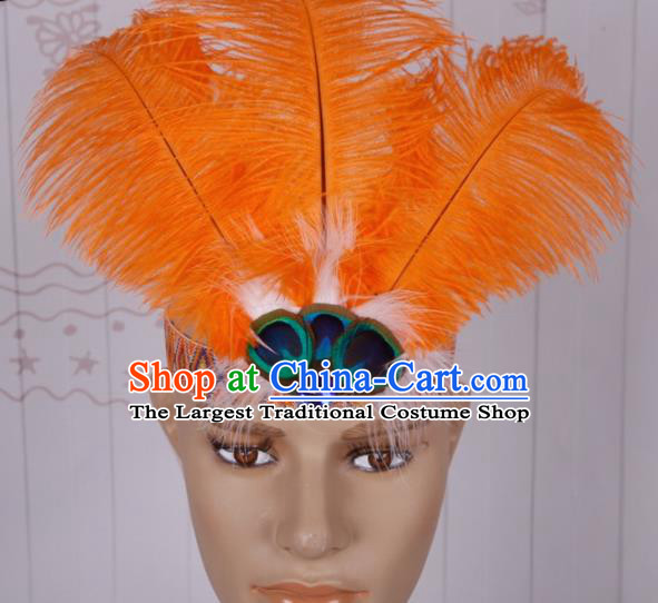 Halloween Catwalks Orange Feather Headdress Cosplay Apache Knight Feather Hair Clasp for Adults