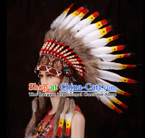 Halloween Donald Catwalks Deluxe Feather Headdress Cosplay Apache Knight Feather Hat for Adults