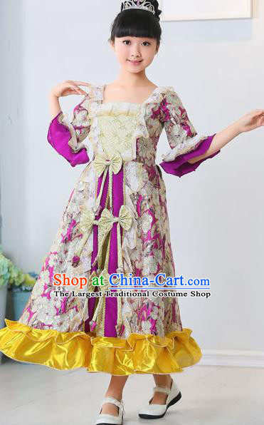 Top Grade European Classical Dance Costumes Court Dance Purple Full Dress for Kids