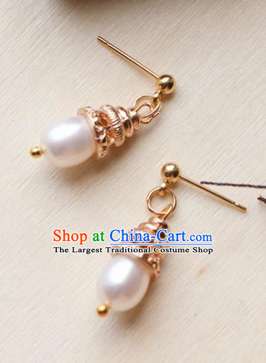 Traditional Chinese Earrings Ancient Handmade Palace Lady Pearl Ear Accessories for Women