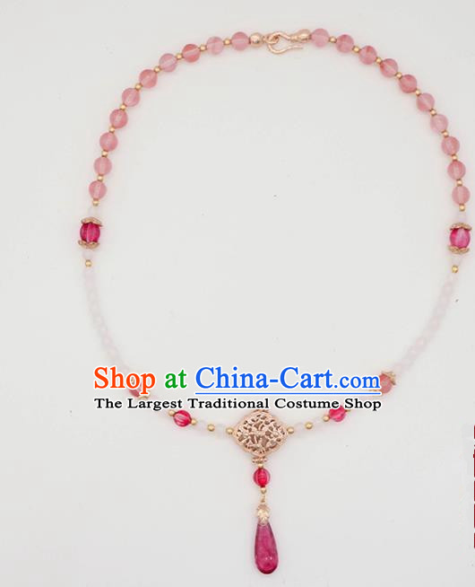 Traditional Chinese Necklace Ancient Handmade Palace Lady Pink Beads Necklet Accessories for Women