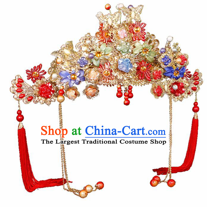 Chinese Traditional Handmade Hair Accessories Ancient Wedding Bride Phoenix Coronet Hairpins for Women