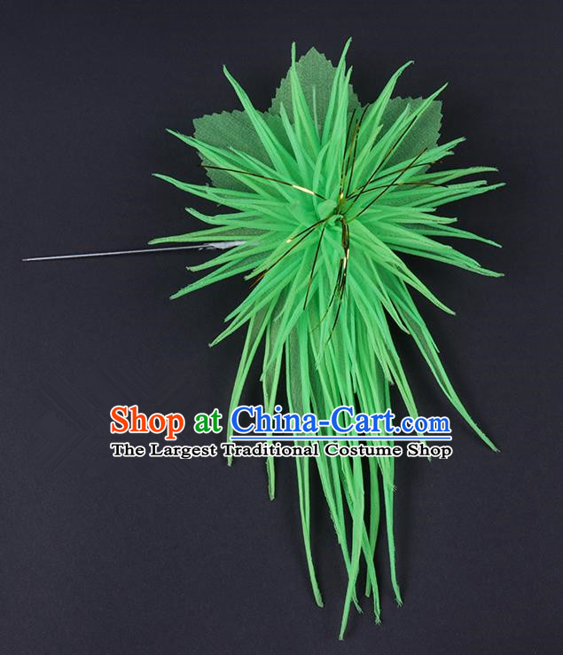 Chinese Traditional Peking Opera Hair Accessories Ancient Green Chrysanthemum Hairpins for Women