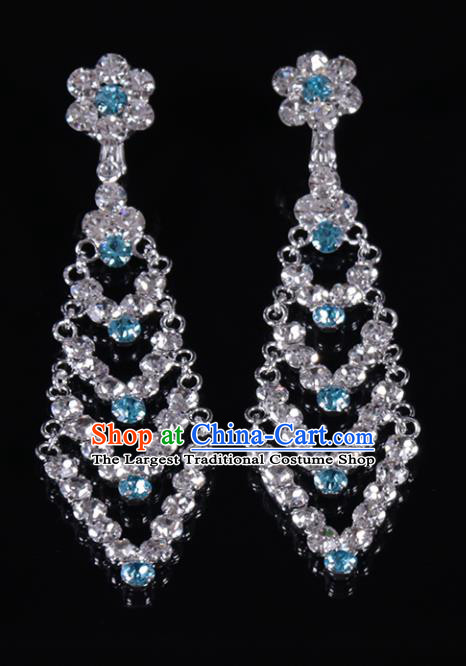 Chinese Traditional Peking Opera Diva Jewelry Accessories Blue Crystal Earrings for Women