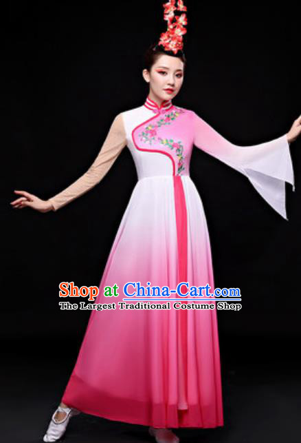 Chinese Traditional Folk Dance Costume Classical Dance Fan Dance Pink Dress for Women