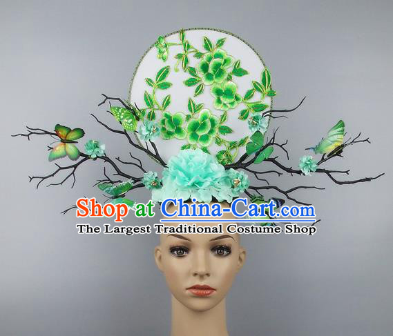 Handmade Halloween Green Butterfly Hair Accessories Chinese Stage Performance Hair Clasp Headdress for Women