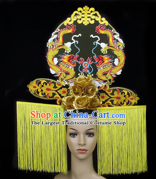 Handmade Halloween Golden Dragons Hair Accessories Chinese Stage Performance Hair Clasp Headdress for Women